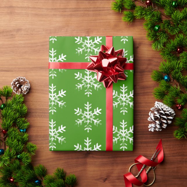 Rustikt snöflingormönster Jul Grön Presentpapper (Julgåva)