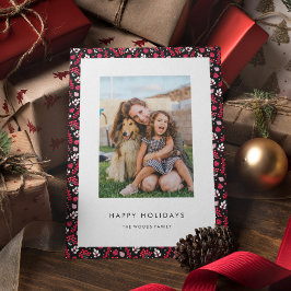 Rustikt svart och rött julmönster foto julkort