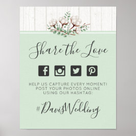 Rustikt sydstatstyg Bröllop Hashtag Fotoskylt Poster