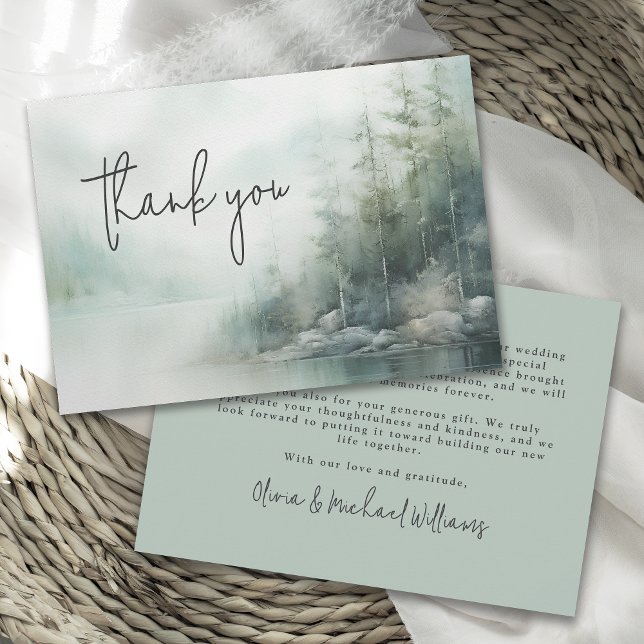 Rustikt tackkort för bröllop vid bergssjö tack kort (Skapare uppladdad)