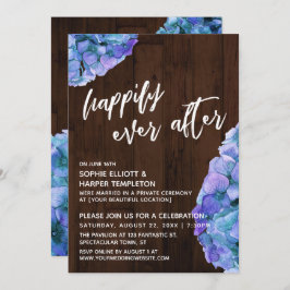 Rustikt Trä och Blå Hortensia Så Levd De Lyckliga  Inbjudningar