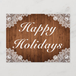 Rustikt trä och vit spets God Jul hälsning Meddelande Vykort