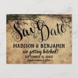 Rustikt Träd Gren Vintage Bröllop Spara Datumet Vykort