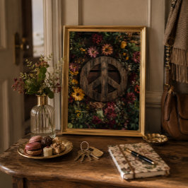 Rustikt träfredstecken med vilda blommor poster