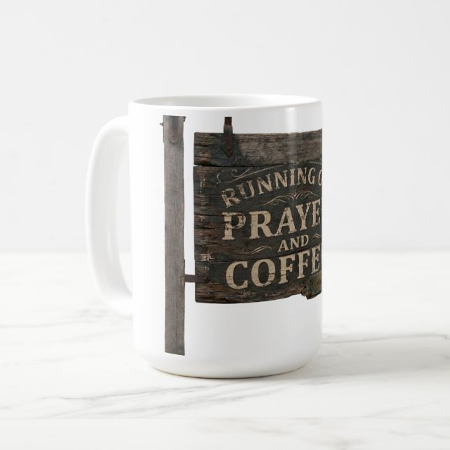 Rustikt Träskylt Löper På Bön & Kaffe Kaffemugg (Framsida vänster)