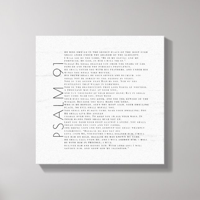 Rustikt Trästruktur Psalm 91 Konstskylt Canvastryck (Framsida)