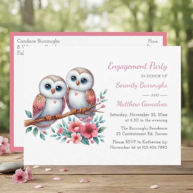 Rustikt Ugglepar Boho Land Engagement Party Inbjudan Vykort (Skapare uppladdad)