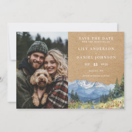 Rustikt Vattenfärg Berg Blommig Foto Bröllop Spara Datumet