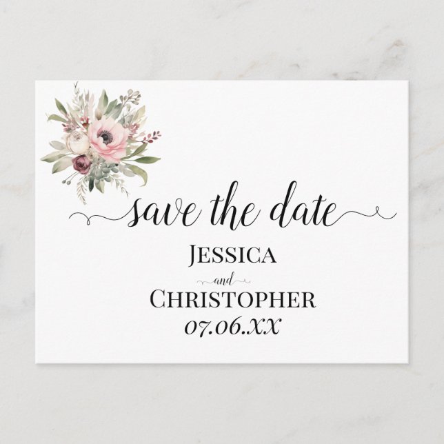 rustikt vattenfärg blomsterbukett meddelande vykort (Framsida)