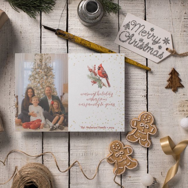 Rustikt Vattenfärg Vinter Kardinal Holly Kvists Julkort (Skapare uppladdad)