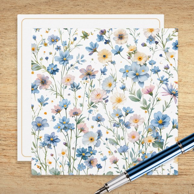 Rustikt vildblommotiv i botanisk trädgård anteckningskort (A pretty note card adorned with wildflowers in a watercolor style)
