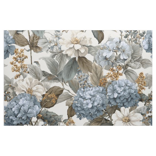 Rustikt vitblått botaniskt pastell vintage blommig tyg (Yard)