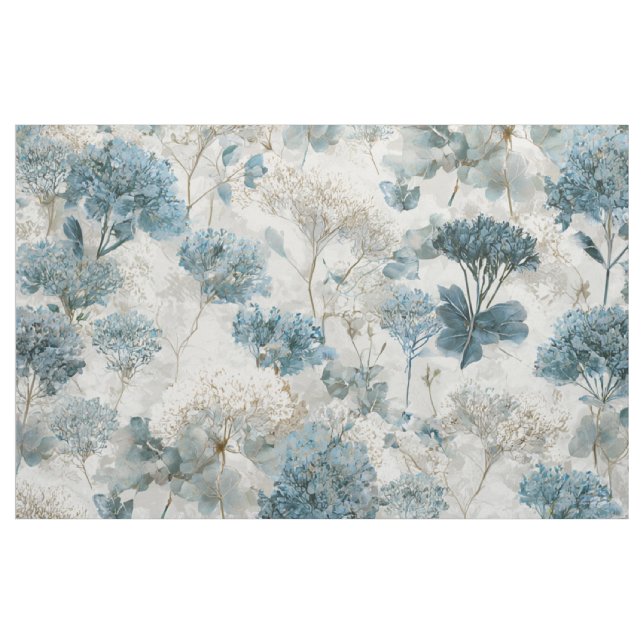 Rustikt vitt blått botaniskt pastell vintage blomm tyg (Yard)