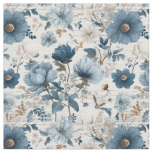 Rustikt vitt blått botaniskt pastell vintage blomm tyg