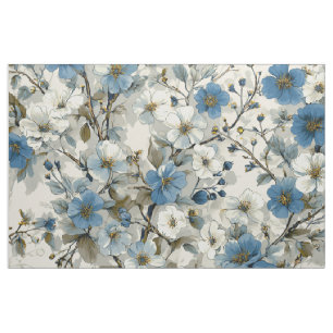 Rustikt vitt blått botaniskt pastell vintage blomm tyg
