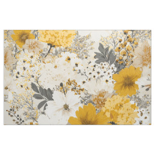 Rustikt vitt gult botaniskt vintage blommigt tyg