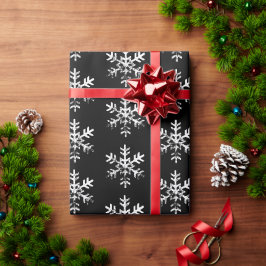 Rustikt vitt snöflinga slitna svart jul presentpapper