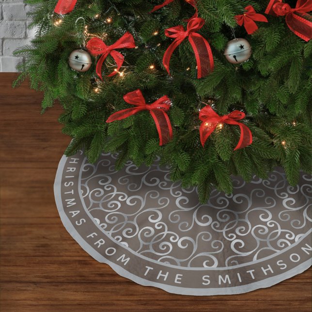 RUSTISK BAND OCH SILVER CHRISTMAS DAMASK ANPASSNIN JULGRANSMATTA BORSTAD POLYESTER (Skapare uppladdad)