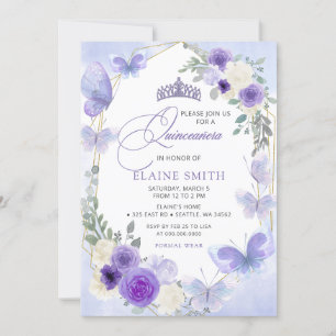 Rustisk Blommigt Lila Lilac Butterflies Quinceaner Inbjudningar
