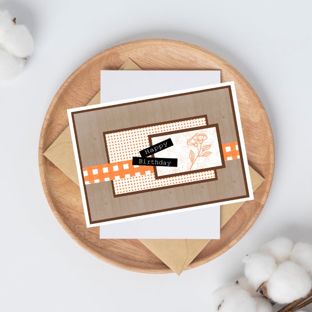 Rustisk Blommigt Orange födelsedag Kort (Skapare uppladdad)