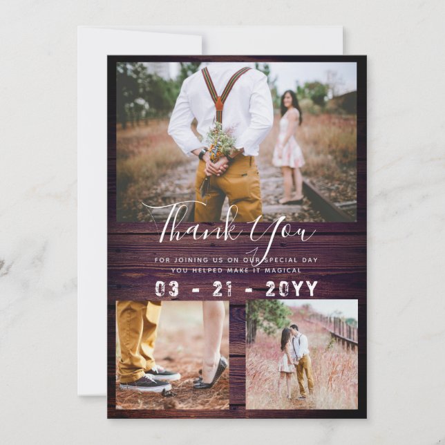 RUSTISK Bröllop PHOTO COLLAGE-Lila Tack Kort (Framsida)