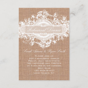 RUSTISK BURLAP BLOMMIGT BRÖLLOP REHEARSAL DINNER-K INBJUDNINGAR