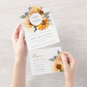 RUSTISK CHIC SUNFLOWER VATTERCOLOR BLOMMIGT BRÖLLO