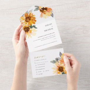 RUSTISK CHIC SUNFLOWER VATTERCOLOR BLOMMIGT BRÖLLO