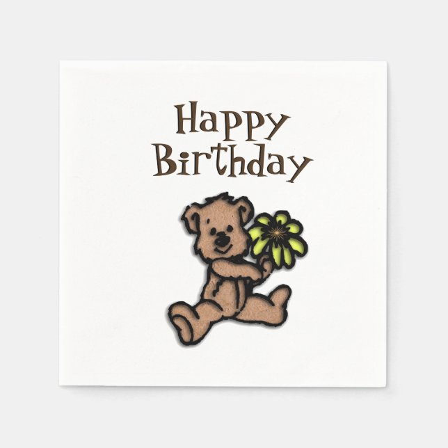 Rustisk Daisy Bear Birthday Pappersservett (Framsidan)