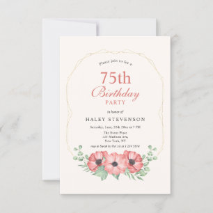 Rustisk Elegant Rosa Blommigt 75:e födelsedag Inbjudningar