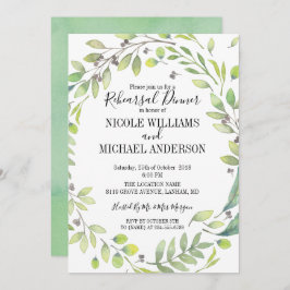 RUSTISK Grönt vattenfärg WREATH Rehearsal Middag Inbjudningar