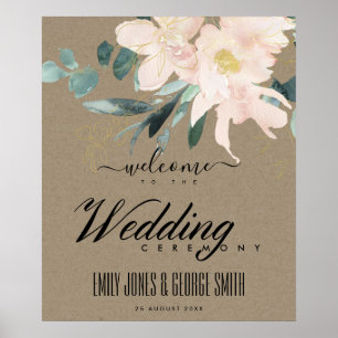RUSTISK KRAFT GULD BLOMMIGT BRÖLLOP VÄLKOMMEN POSTER