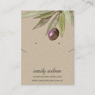 RUSTISK KRAFT OLIVE FAUNA EARRING NECKLACE VISNING VISITKORT