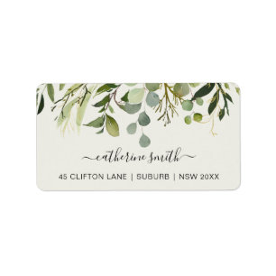 RUSTISK LEAFY GRÖNT FOLIAGE WATERCOLOR ADRESS ADRESSETIKETT