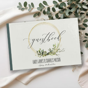 RUSTISK LEAFY GRÖNT GULD FOLIAGE WATERCOLOR BRÖLLO GÄSTBÖCKER