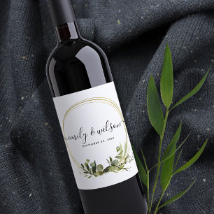 RUSTISK LEAFY GRÖNT GULD FOLIAGE WATERCOLOR BRÖLLO VINFLASKA ETIKETT