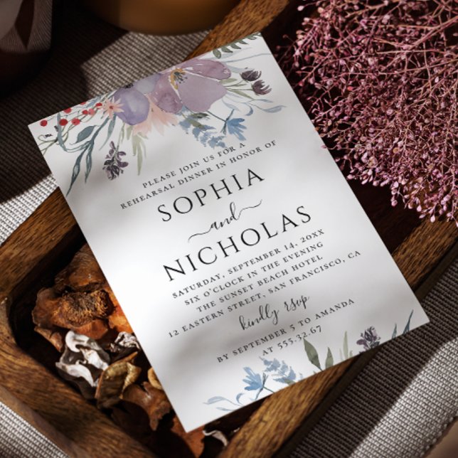 Rustisk lila-lilac-blommigt-repetitionsmiddag inbjudningar (Skapare uppladdad)