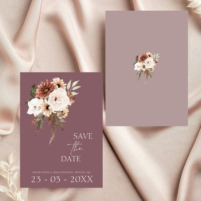 Rustisk Lila och Persikofärgad Blommigt Bröllop Spara Datumet (Rustic Purple and Peach Floral Wedding Save The Date)
