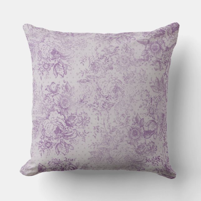 Rustisk lila, shabby chic, blek lavender-blommigta kudde (Framsida)