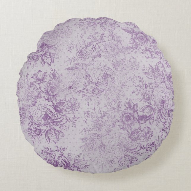 Rustisk lila, shabby chic, blek lavender-blommigta rund kudde (Framsidan)