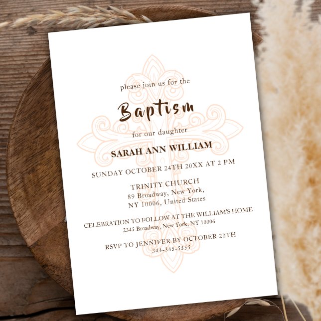 Rustisk modern Guld-typografi Kor-baptism Inbjudningar (Rustic Modern Gold Typography Cross Baptism Invitation)