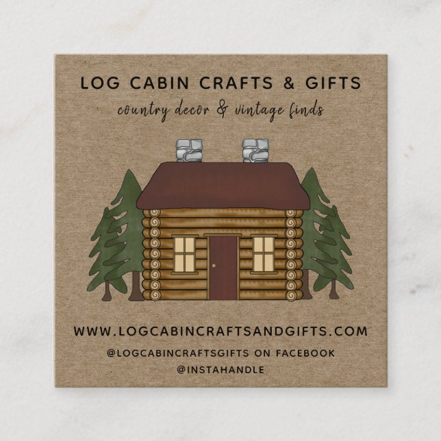 RUSTISK PRIMITIV LAND LOG CABIN PÅ KRAFT FYRKANTIGT VISITKORT (Framsida)