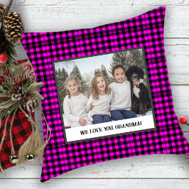 Rustisk Rosa Tartan Photo For Grandparent Kudde