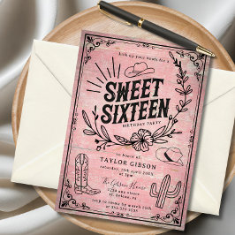 Rustisk Rosa Western Blommigt Sweet sixteen födels Inbjudningar