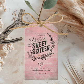 Rustisk Rosa Western Cowgirl Sweet sixteen Birthda Presentetikett