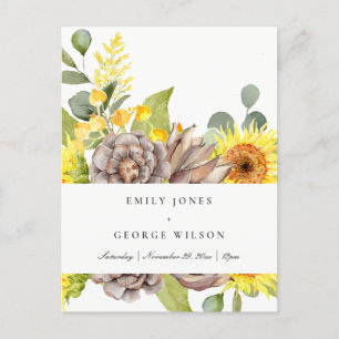RUSTISK SUNFLOWER EUCALYPTUS GRÄS BLOMMIGT BRÖLLOP INBJUDAN VYKORT