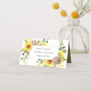 RUSTISK SUNFLOWER EUCALYPTUS GRÄS BLOMMIGT BRÖLLOP PLACERINGSKORT