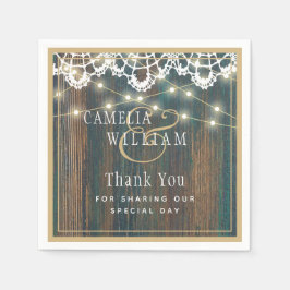 RUSTISK TRÄ LJUS SNÖRE Bröllop Tack Pappersservett