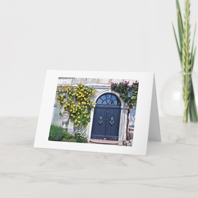 RUSTISK TRÖDDÖRR MED GULT OCH RÖD ROS KORT (Framsida)