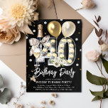 Rustisk Vuxen 40:e födelsedagen Party Inbjudningar<br><div class="desc">Fira i stil med den här vuxens 40-åriga festinbjudan. Utformningen har en svart bakgrund,  ett fyrtiotal lampor,  guld-ballonger,  champagne,  blommigtar och konfekt. Den redigerbara mallen är enkel att anpassa med hjälp av den angivna mallen.</div>